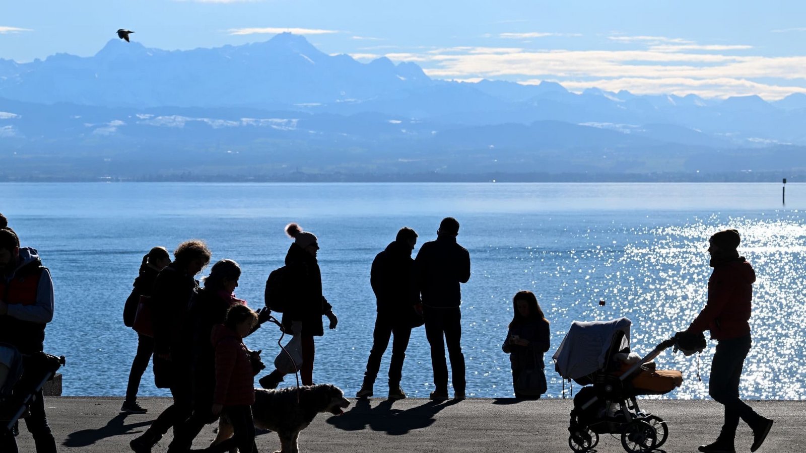 Mehrere Menschen laufen an der Uferpromenade entlang, während im Hintergrund der Bodensee und die Alpen in der Schweiz zu sehen sind. (zu dpa: «Hochalpiner Ausflug mit Kinderwägen: 36 Personen gerettet»)Felix Kästle/dpa Mehrere Menschen laufen an der Uferpromenade entlang, während im Hintergrund der Bodensee und die Alpen in der Schweiz zu sehen sind. (zu dpa: «Hochalpiner Ausflug mit Kinderwägen: 36 Personen gerettet»)Felix Kästle/dpa