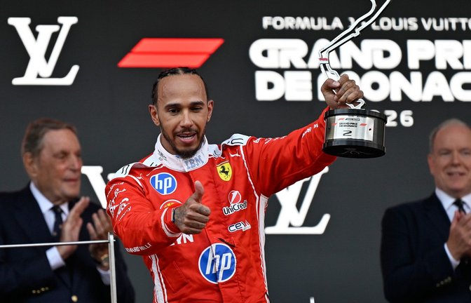 Lewis Hamilton stellte in Monaco den Podiumsrekord von Ayrton Senna ein.<span class='image-autor'>Foto: Philippe Magoni/AP/dpa</span>