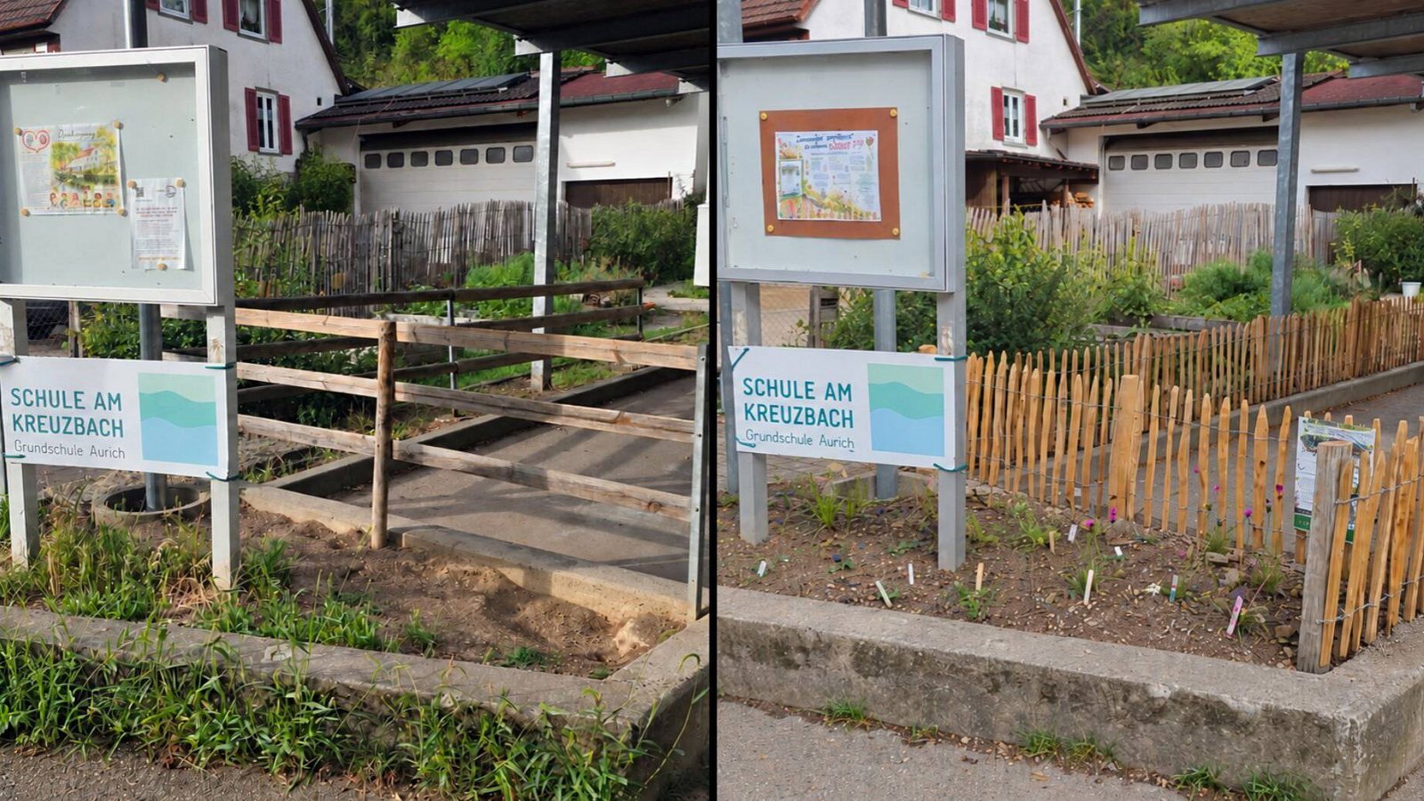 Der alte (links) und neu gestaltete Schulgarten an der Auricher Grundschule. Fotos: p Der alte (links) und neu gestaltete Schulgarten an der Auricher Grundschule. Fotos: p