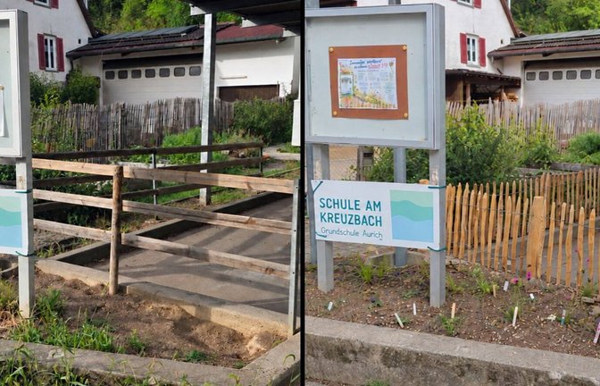 Der alte (links) und neu gestaltete Schulgarten an der Auricher Grundschule.  <span class='image-autor'>Fotos: p</span>