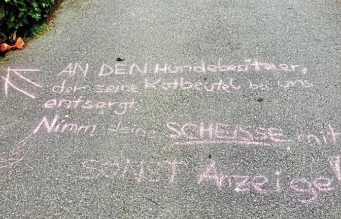 Wozu Hundekot in Tüten packen, wenn man diese an Ort und Stelle liegen lässt? Einen Anwohner in Enzweihingen hat diese Rücksichtslosigkeit zu drastischen Worten bewegt, wie das Foto unseres Lesers Gerhard Wasserbäch zeigt.