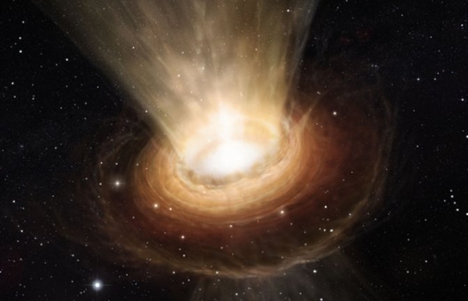 Die Illustration zeigt die Umgebung des supermassereichen Schwarzen Lochs im Herzen der aktiven Galaxie NGC 3783 im südlichen Sternbild Centaurus.<span class='image-autor'>Foto: dpa</span>