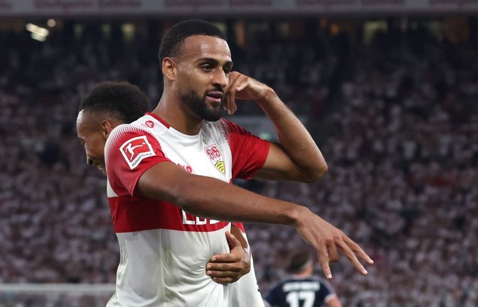 Der Bundestrainer darf ruhig mal wieder anrufen – der VfB-Spieler Josha Vagnoman jubelt nach seinem spektakulären Tor gegen den 1. FC Köln.<span class='image-autor'>Baumann/Julia Rahn</span>