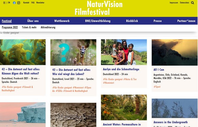 120 Filme stehen im Juli beim Natur-Vision-Filmfestival zur Auswahl.  Screenshot: Rücker