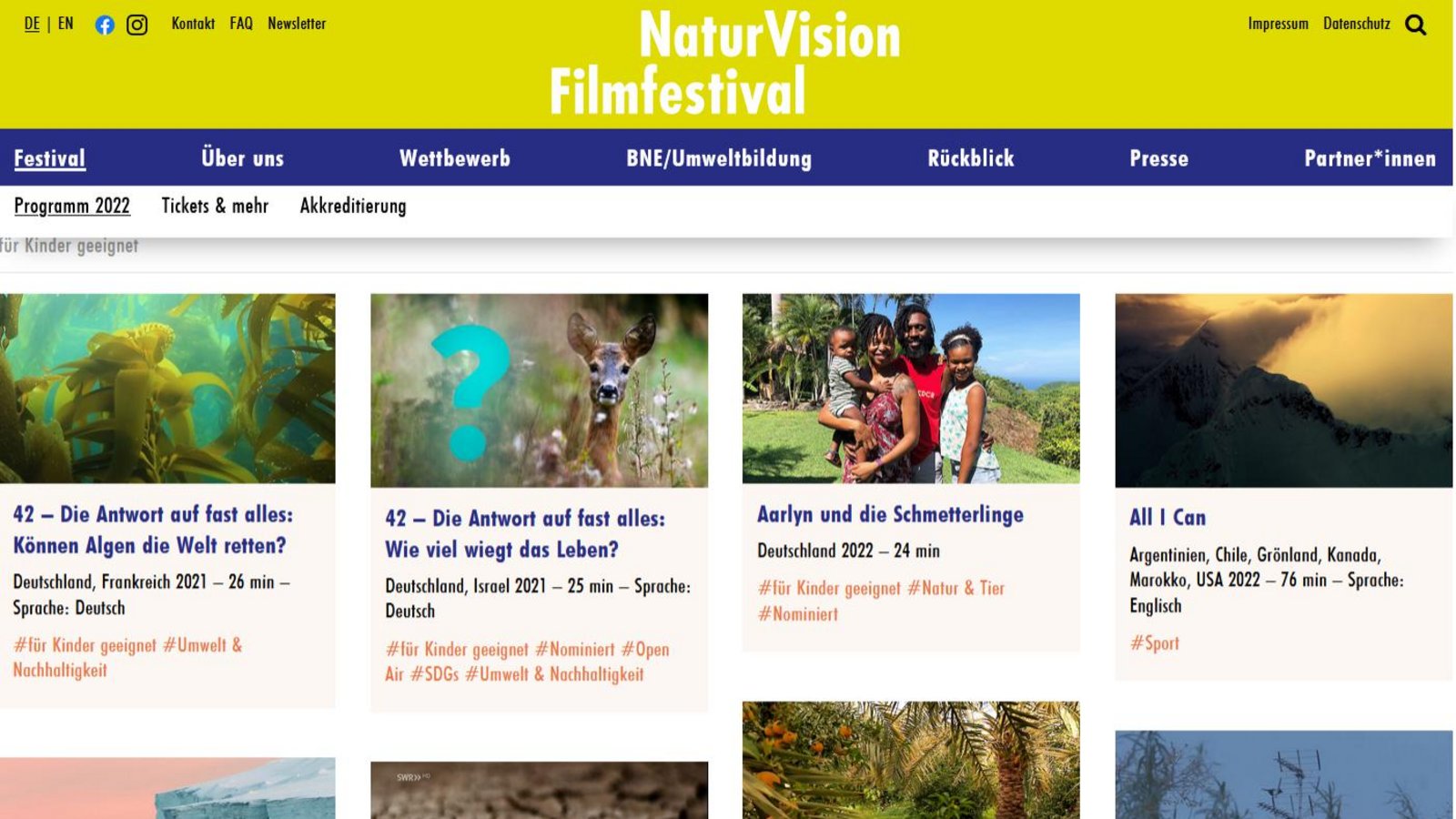 120 Filme stehen im Juli beim Natur-Vision-Filmfestival zur Auswahl.  Screenshot: Rücker