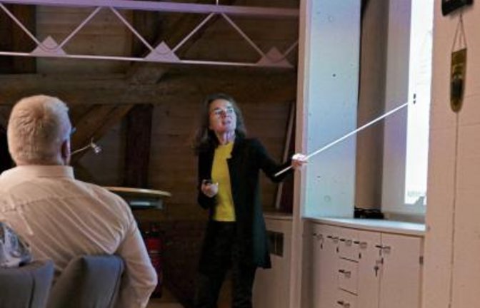 Architektin Sabine Mauer erläutert das Bauvorhaben im Rat.  Foto: Romanowski