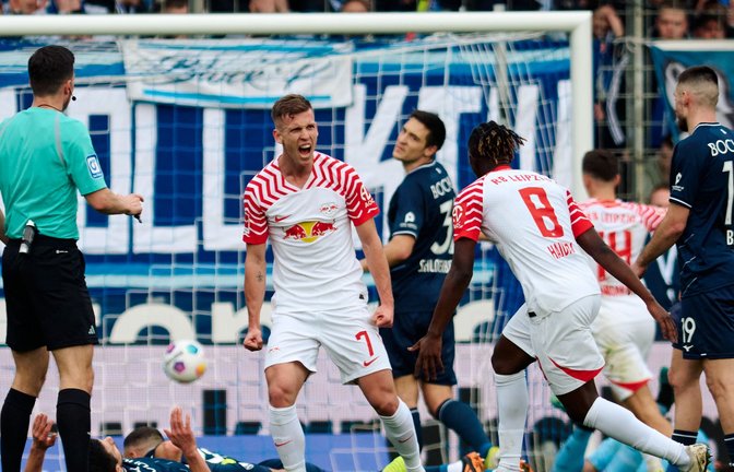 RB dreht das Spiel: Leipzigs Dani Olmo jubelt über sein Tor zum zwischenzeitlichen 1:1.<span class='image-autor'>Foto: Bernd Thissen/dpa</span>