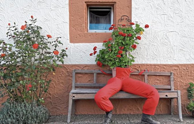 „Dieser farblich abgestimmte Blumenständer lud mich in Schützingen zu einer Pause ein“, schreibt unser Leser Jochen Scharpf zu seinem Foto.
