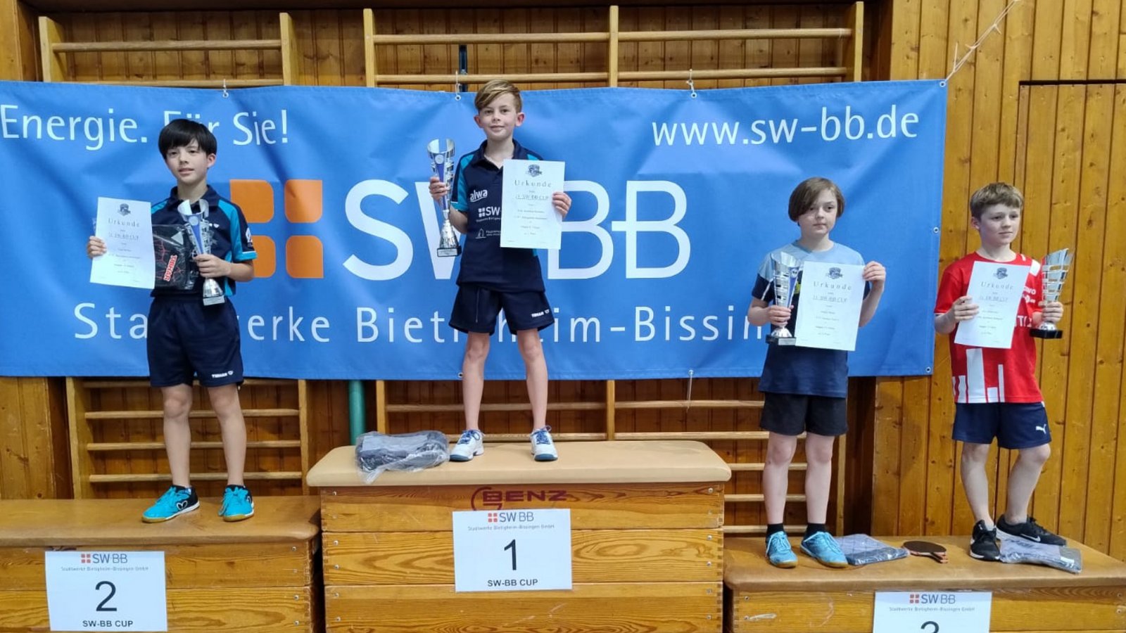 Mit Theo Müller (von links) und Milo Kummer landen zwei Talente vom TTC Bietigheim-Bissingen auf den ersten beiden Plätzen vor Mathis Muth und Ben Zolinski. Foto: privat