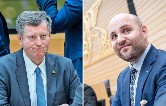 Der scheidende Landtagsabgeordnete Rüdiger Klos (links)  greift auch den AfD-Co-Landesvorsitzenden Markus Frohnmaier an.<span class='image-autor'>Foto: IMAGO/Arnulf Hettrich</span>