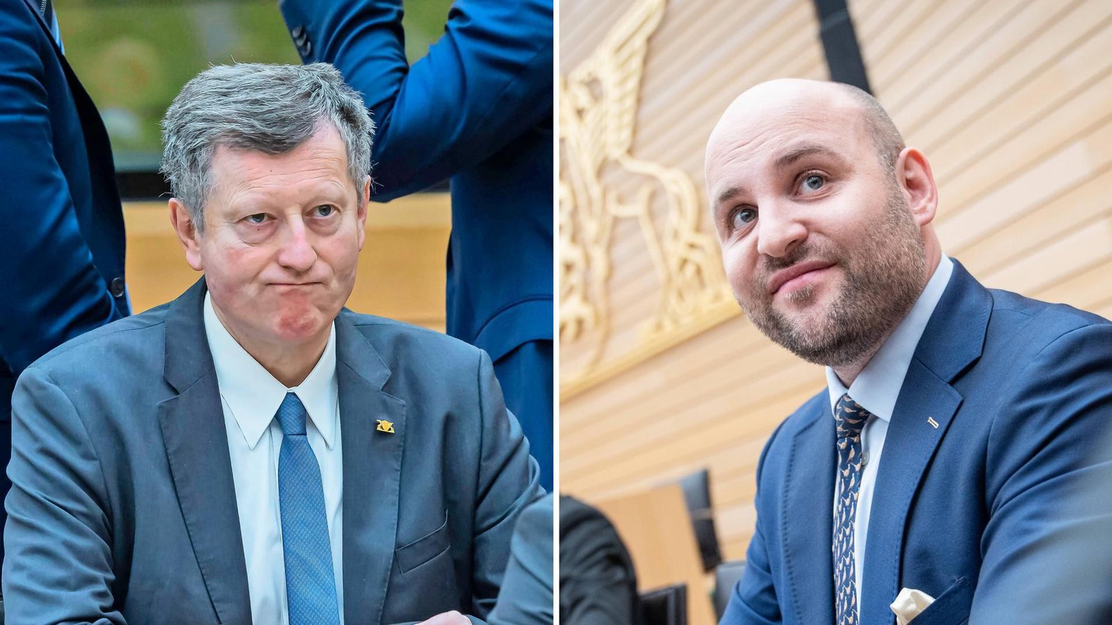 Der scheidende Landtagsabgeordnete Rüdiger Klos (links)  greift auch den AfD-Co-Landesvorsitzenden Markus Frohnmaier an.Foto: IMAGO/Arnulf Hettrich
