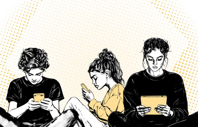 Ohne Smartphone und Tablet ist für viele Jugendliche ihr  Leben  undenkbar.<span class='image-autor'>Foto: KI/Midjourney/Sebastian Ruckaberle</span>