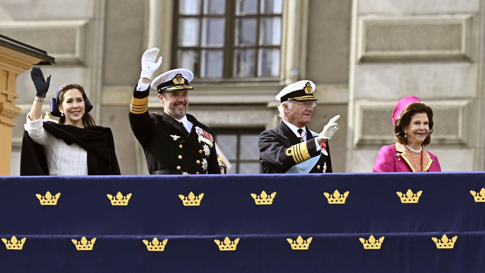 Dänemarks Königin Mary (l-r), König Frederik X., Schwedens König Carl XVI. Gustaf und Königin Silvia in Stockholm.Foto: Jonas Ekströmer/TT News Agency/AP/dpa