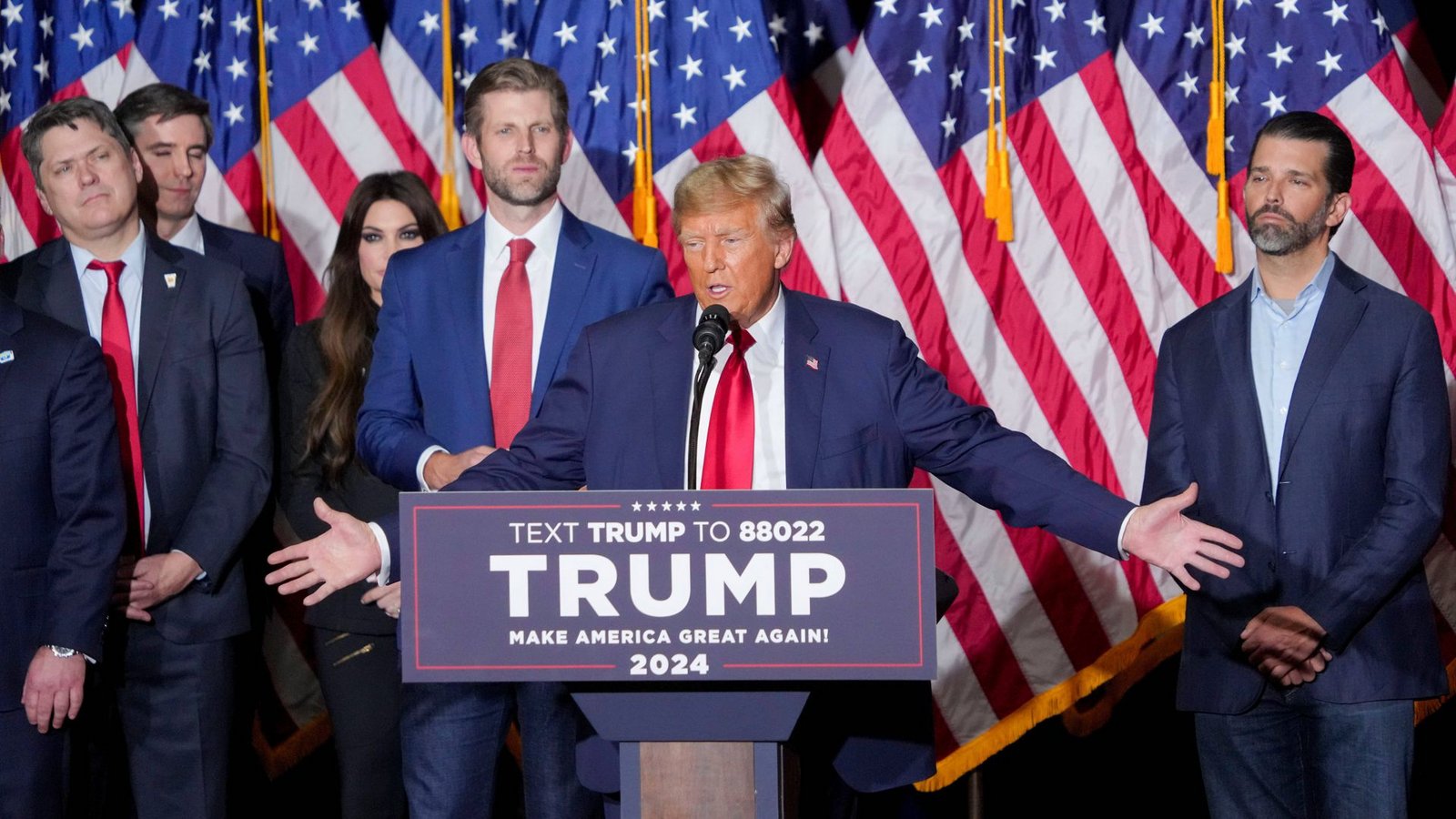 Der ehemalige Präsident Donald Trump spricht am Montag bei der Trump Caucus Night Watch Party im Iowa Events Center in Des Moines.Foto: IMAGO/USA TODAY Network/IMAGO/Zach Boyden-Holmes Der ehemalige Präsident Donald Trump spricht am Montag bei der Trump Caucus Night Watch Party im Iowa Events Center in Des Moines.Foto: IMAGO/USA TODAY Network/IMAGO/Zach Boyden-Holmes