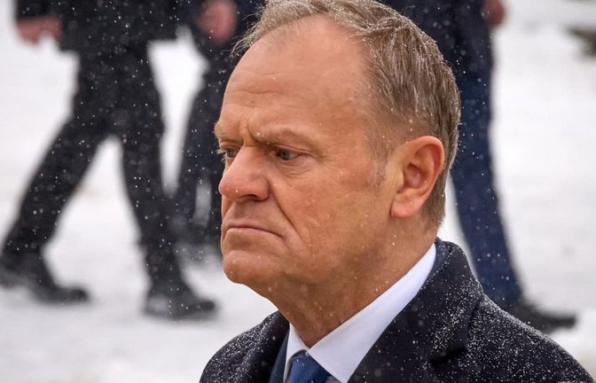 Polens Ministerpräsident Donald Tusk bei einem Besuch in der Ukraine.<span class='image-autor'>Efrem Lukatsky/AP/dpa</span>