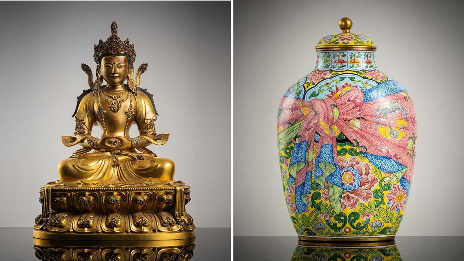Eine vergoldete Bronzefigur aus der Kangxi-Periode und eine emaillierte Deckelvase aus der Yongzheng-Zeit waren die teuersten Objekte unter den ostasiatischen Meisterwerken.Foto: Nagel Auctions Eine vergoldete Bronzefigur aus der Kangxi-Periode und eine emaillierte Deckelvase aus der Yongzheng-Zeit waren die teuersten Objekte unter den ostasiatischen Meisterwerken.Foto: Nagel Auctions