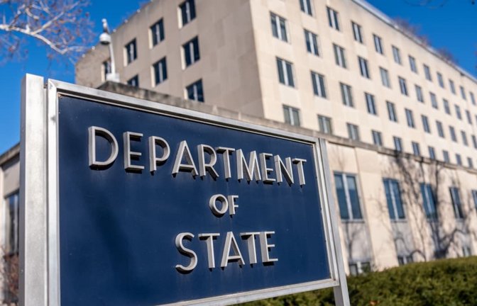 Blick auf das US-Außenministerium vor einem Treffen von Johann Wadephul (CDU), Außenminister, mit seinem Amtskollegen, US-Außenminister Marco Rubio (Secretary of State).<span class='image-autor'>Michael Kappeler/dpa</span>