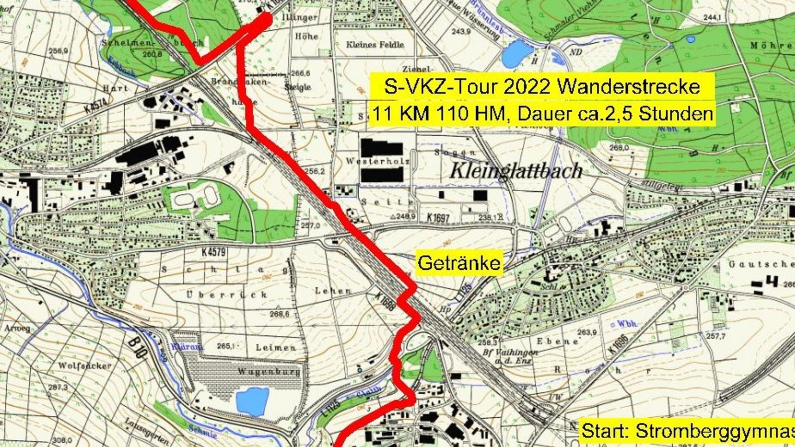 Die Karte zur Wandertour weicht in einigen Details von der Route ab, da noch Nachjustierungen stattfanden.  Karte: p