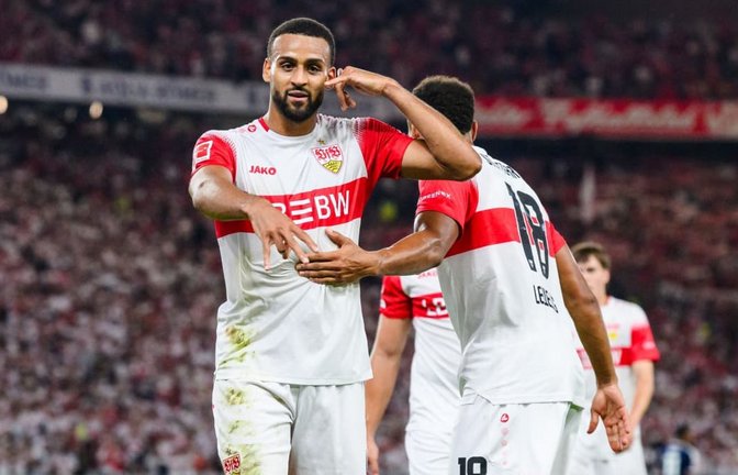 Am Ende trifft er doch noch: Josha Vagnoman feiert sein Tor zum 4:1 gegen Köln.<span class='image-autor'>Tom Weller/dpa</span>