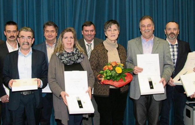 Sachsenheims Bürgermeister Horst Fiedler (zweiter von links) ehrt langjährige Ortschaftsräte aus dem Kirbachtal. Foto: Rostek