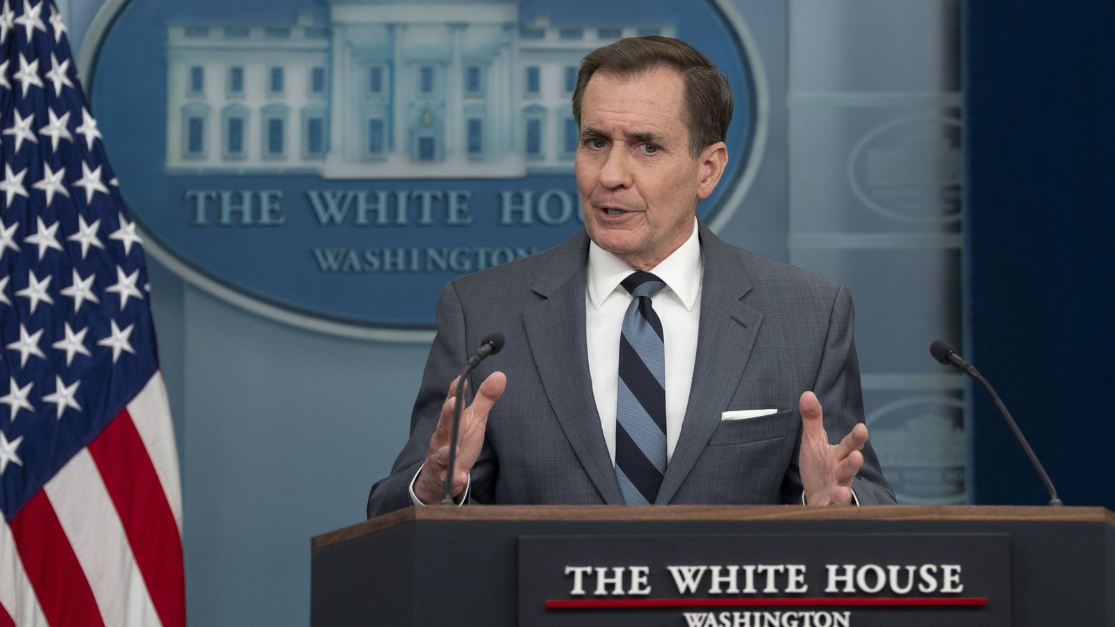 Die USA würden „weiterhin alles tun“, um eine Zweistaatenlösung zu erreichen, sagte der Sprecher des Nationalen Sicherheitsrates der USA, John Kirby.Foto: IMAGO/MediaPunch/IMAGO/Chris Kleponis / Pool via CNP /MediaPunch Die USA würden „weiterhin alles tun“, um eine Zweistaatenlösung zu erreichen, sagte der Sprecher des Nationalen Sicherheitsrates der USA, John Kirby.Foto: IMAGO/MediaPunch/IMAGO/Chris Kleponis / Pool via CNP /MediaPunch