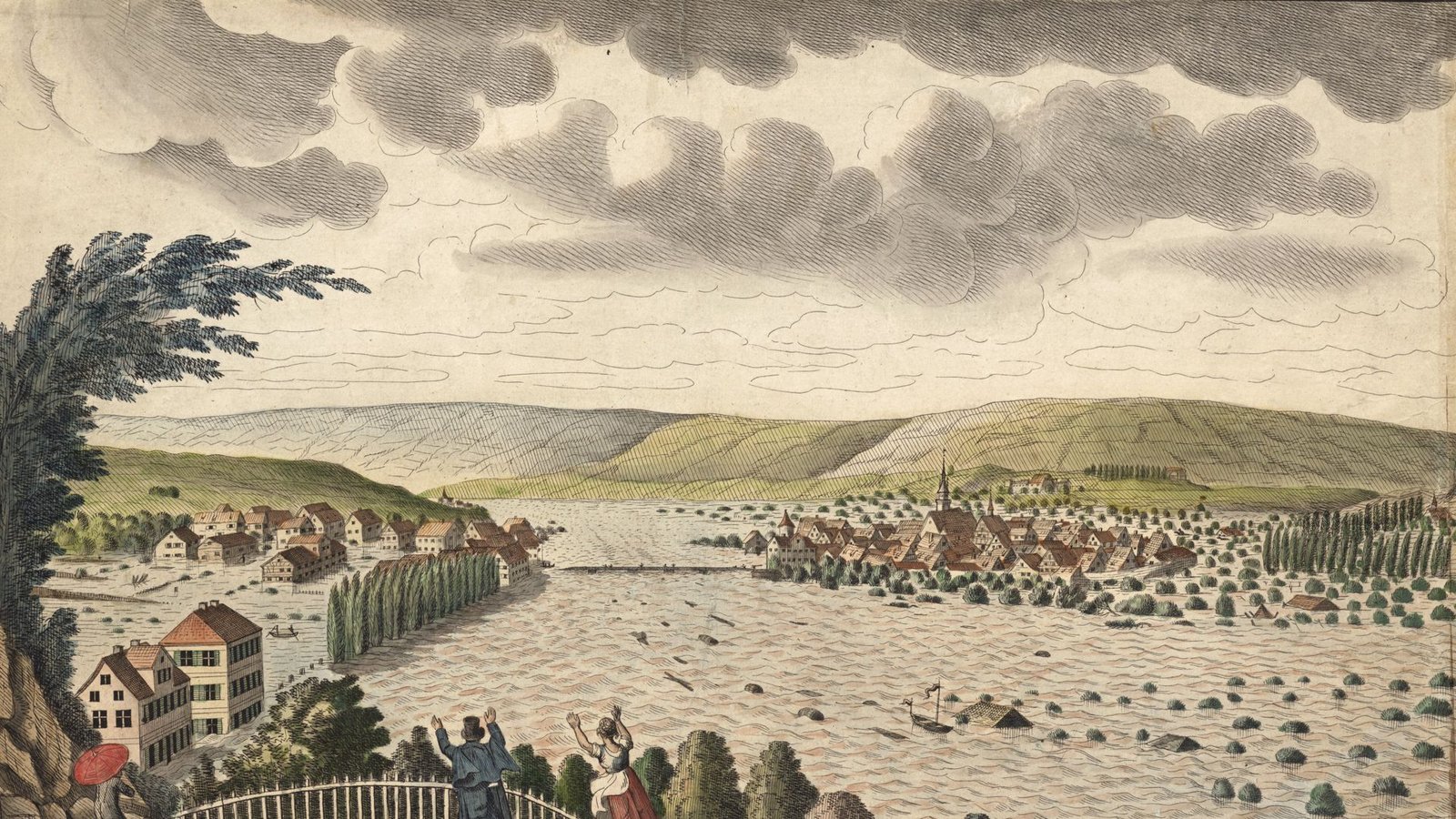Eine historische Darstellung des Hochwassers von 1824 existiert nicht – wohl aber diese vom Hochwasser in Cannstatt anno 1817. Das Unglück sieben Jahre später stellt alles, was hier zu sehen ist, in den SchattenFoto: Hauptstaatsarchiv Stuttgart Eine historische Darstellung des Hochwassers von 1824 existiert nicht – wohl aber diese vom Hochwasser in Cannstatt anno 1817. Das Unglück sieben Jahre später stellt alles, was hier zu sehen ist, in den SchattenFoto: Hauptstaatsarchiv Stuttgart