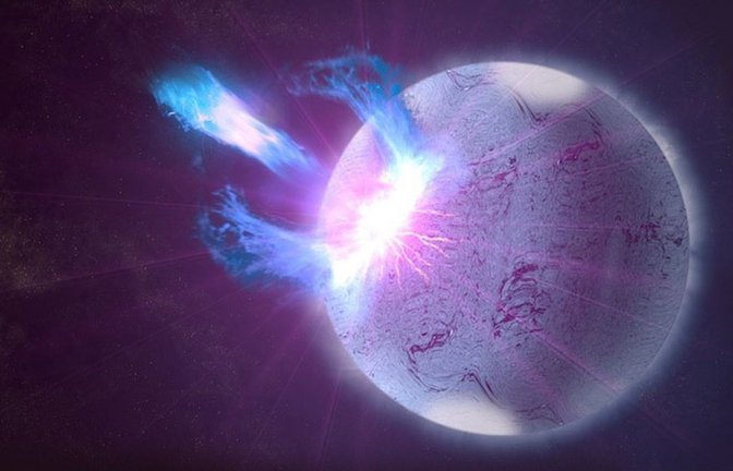 Wenn die Kruste eines Magnetars aufreißt, setzt dies große Mengen energiereicher Strahlung und Neutronen frei – und erzeugt schwere Elemente wie Gold und Platin.<span class='image-autor'>Foto: &nbsp;</span>