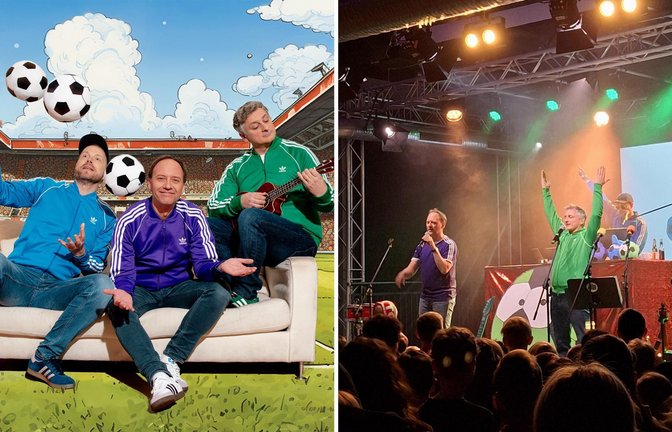 Wer Fußball-Kinder hat, kommt an den Wumms-Songs kaum vorbei. Dennis Kaupp (links Mitte), Jesko Friedrich (rechts) und DJ Markus Baier traten jetzt im Wizemann auf.<span class='image-autor'>Foto: Pressefoto/StZN</span>