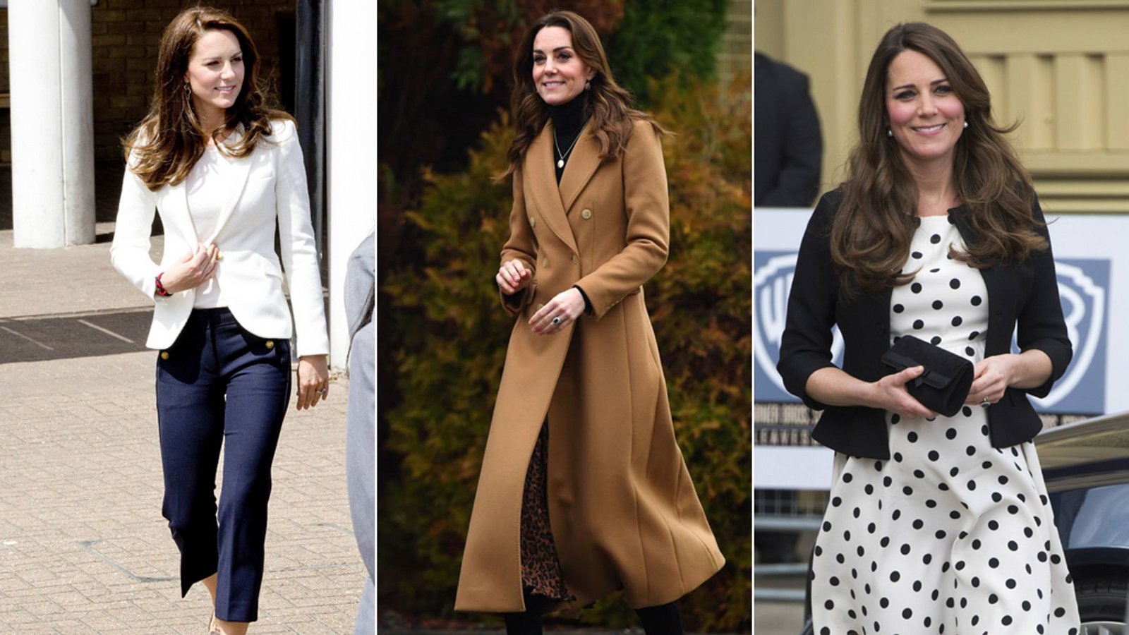 Drei Outfits, die kein Loch in den Geldbeutel reißen: Herzogin Kate trägt nicht nur Designermode.Foto: Imago