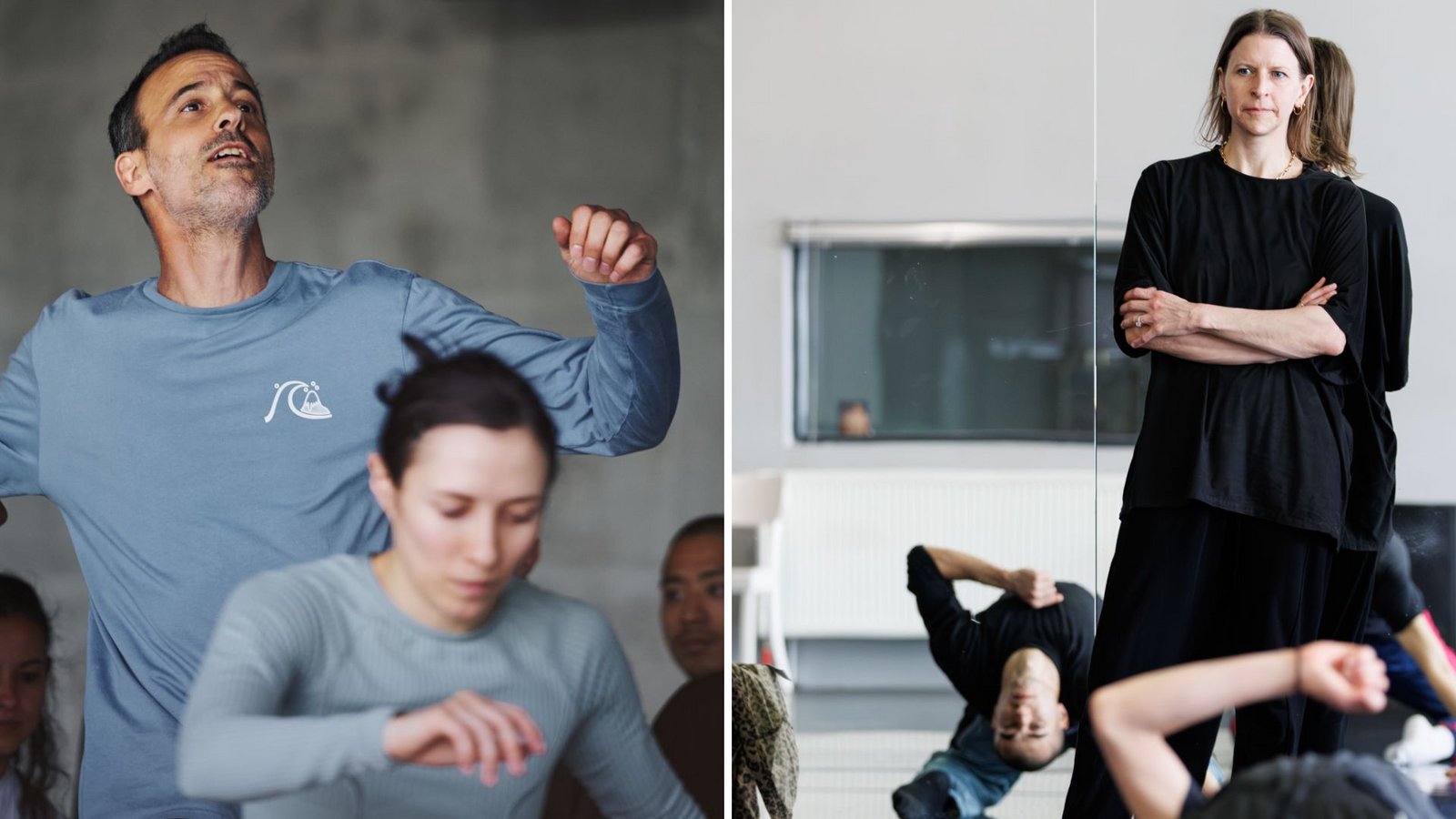 Sie suchen tanzenderweise im Auftrag von Gauthier Dance nach Glück und Unglück: die Choreografen Hofesh Shechter (links) und Aszure Barton bei ProbenFoto: Carlos Quezada, Jeanette Bak Sie suchen tanzenderweise im Auftrag von Gauthier Dance nach Glück und Unglück: die Choreografen Hofesh Shechter (links) und Aszure Barton bei ProbenFoto: Carlos Quezada, Jeanette Bak