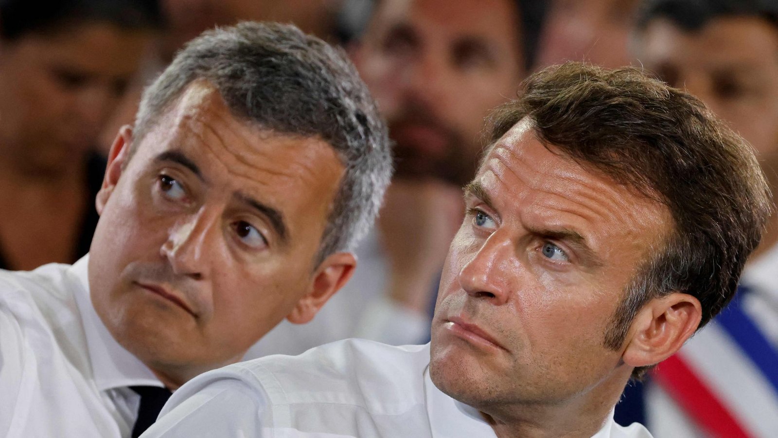 Irritiert: Innenminister Gerald Darmanin und Präsident Emmanuel MacronFoto: AFP/Ludovic Marin Irritiert: Innenminister Gerald Darmanin und Präsident Emmanuel MacronFoto: AFP/Ludovic Marin