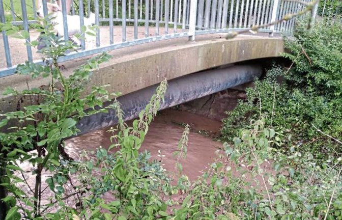 An einem Rohr droht sich das Wasser des Kreuzbachs in Iptingen aufzustauen. Foto: Küppers
