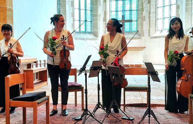Das Lotus String Quartet (von links): Sachiko Kobayashi (Erste Violine), Swantje Asche-Tauscher (Zweite Violine), Tomoko Yamasaki (Viola) und Chihiro Saito (Violoncello).  <span class='image-autor'>Foto: Filitz</span>