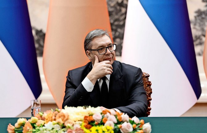 Der serbische Präsident Aleksandar Vucic. Demonstranten fordern seinen Rücktritt (Archivfoto).<span class='image-autor'>Foto: Tingshu Wang/Pool Reuters via AP/Tingshu Wang</span>
