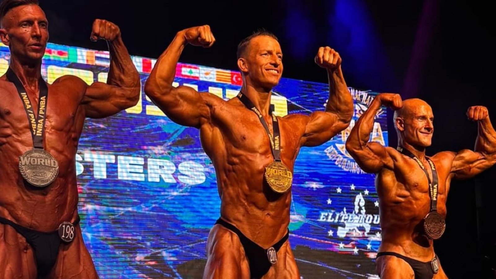 Christian Kellenberger (Mitte) bei der Weltmeisterschaft im Natural Bodybuilding.privat