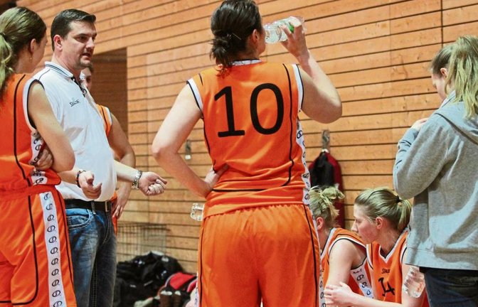 Bis Trainer Mike Bates (Zweiter von links) seinen Spielerinnen während einer Partie Anweisungen geben wird, dauert es noch etwas. Foto: Nachreiner