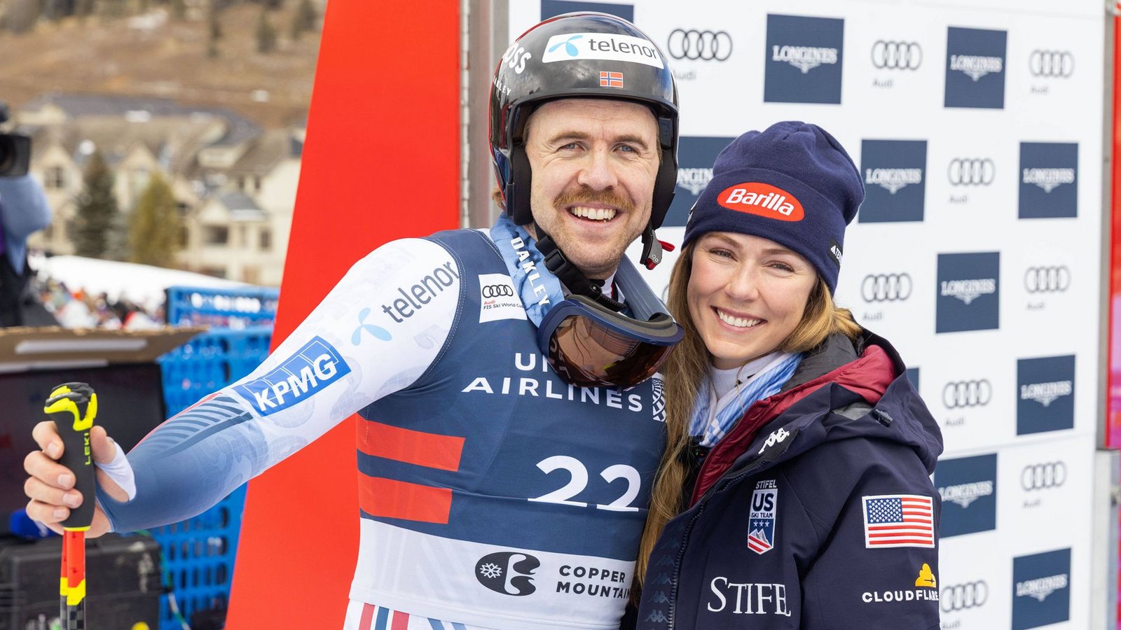 Mikaela Shiffrin (re.) und ihr Verlobter Aleksander Aamodt Kilde.Foto: IMAGO/ZUMA Press Wire