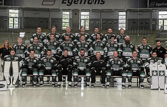 Der Kader der Steelers für die Deutsche Eishockey Liga (DEL) 2 in der Saison 2017/2018: (hintere Reihe von links) Max Lukes, Kodi Schwarz, Benjamin Hüfner, Benjamin Zientek, Norman Hauner, Tyler McNeely, Rob Brown, (mittlere Reihe von links) Fitnesstrainerin Robin Niderost, Alexander Preibisch, Frederik Cabana, Fabian Dolezel, Andrew McPherson, Max Prommersberger, Justin Kelly, Matt McKnight, Shawn Weller, Leon Müller, Physiotherapeut Pirmin Härle sowie (vordere Reihe von links) Ilya Sharipov, Rene Schoofs, Dominic Auger, Marc St.Jean (Co-Trainer und Sportdirektor), Adam Borzecki, Kevin Gaudet (Trainer), Marcus Sommerfeld, Bastian Steingroß und Sinisa Martinovic. Foto: Simecek