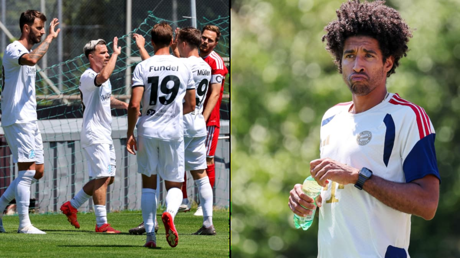 Die Kickers jubeln über das 1:0 von Christian Mauersberger. Bayern-Coach Dante hat noch Arbeit vor sich.Alexander Keppler