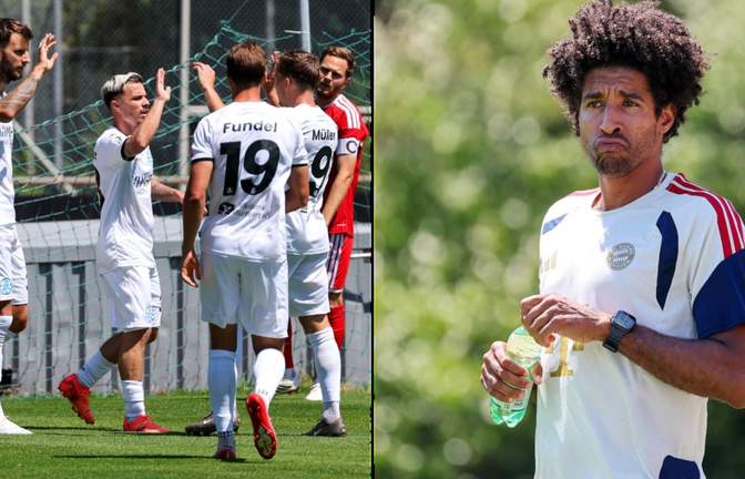 Die Kickers jubeln über das 1:0 von Christian Mauersberger. Bayern-Coach Dante hat noch Arbeit vor sich.<span class='image-autor'>Alexander Keppler</span>