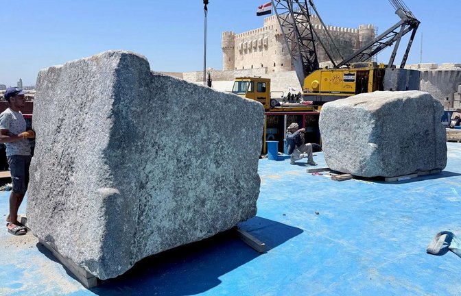 Einer der Fundamentblöcke des Leuchtturms von Alexandria nach der Bergung vom Meeresgrund.<span class='image-autor'>Foto: © GEDEON Programmes/CEAlex</span>