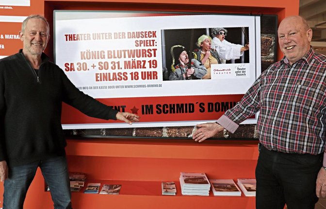 Große Vorfreude herrscht bereits bei Bernd Schlegel von TudD (links) und Martin Schmid vom Möbelhaus Schmid’s Domino.  Foto: Gergen