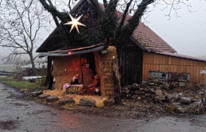 An der Einfahrt zum Nussdorfer Reitverein haben Claudia und Frank Schneider dieses weihnachtliche Motiv entdeckt.