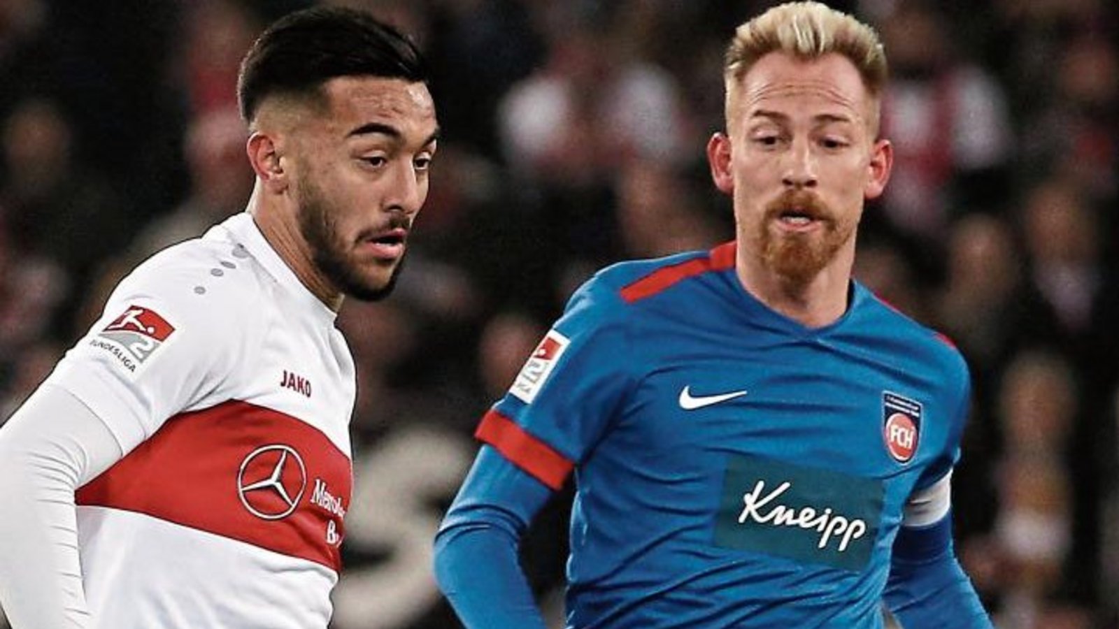 Heidenheims Rechtsverteidiger Marc Schnatterer (rechts) stellt Nicolas Gonzalez vom VfB Stuttgart im Spiel der 2. Bundesliga am Mittwochabend. Foto: Baumann Heidenheims Rechtsverteidiger Marc Schnatterer (rechts) stellt Nicolas Gonzalez vom VfB Stuttgart im Spiel der 2. Bundesliga am Mittwochabend. Foto: Baumann