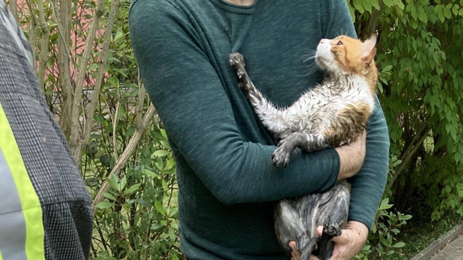 Die Feuerwehr Gerlingen hat eine Katze aus einem Abwasserrohr gerettet und sie dem Besitzer wieder übergeben. Foto: Feuerwehr Gerlingen