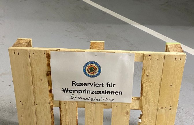 Der schwäbische Spruch „no nix vrkomma lassa“ wird auch im Landratsamt Ludwigsburg beherzigt, wie sich bei der wiederverwendbaren Hinweispalette im Parkhaus der Kreisbehörde zeigt.  <span class='image-autor'>Foto: Mross</span>