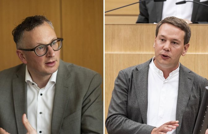 Grünen-Fraktionschef Andreas Schwarz und sein Vize Oliver Hildenbrand sorgen sich um Waffenträger bei der AfD.<span class='image-autor'>Foto: LICHTGUT</span>