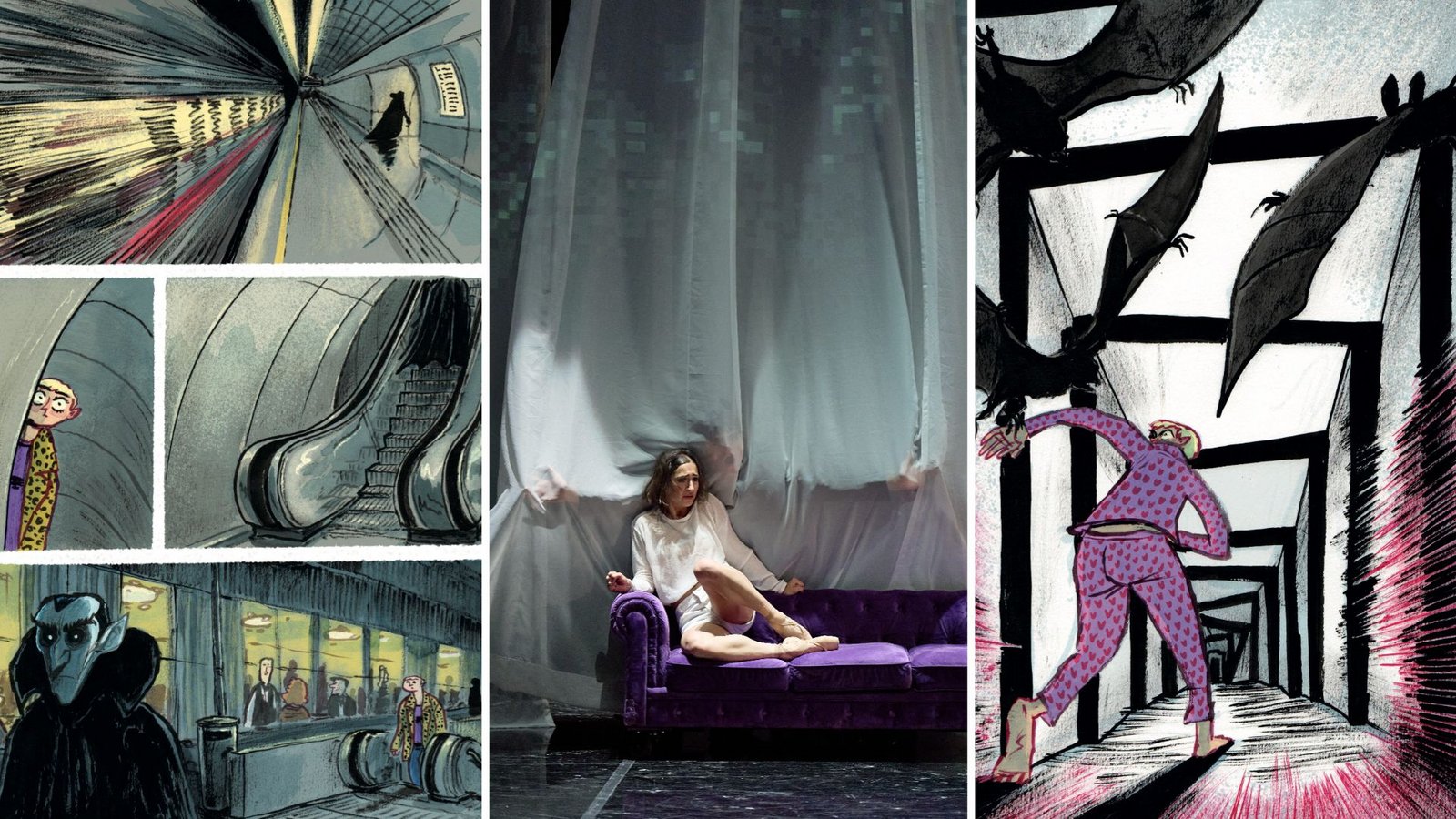Achtung, sie sind unter uns: Zwei Seiten aus André Breinbauers in Wien spielender Graphic Novel „Blutsauger“ und eine Szene aus Kenneth Tindalls Ballett „Dracula“, das am Badischen Staatstheater herauskam.Foto: Admill Kuyler, André Breinbauer/Carlsen-Verlag Achtung, sie sind unter uns: Zwei Seiten aus André Breinbauers in Wien spielender Graphic Novel „Blutsauger“ und eine Szene aus Kenneth Tindalls Ballett „Dracula“, das am Badischen Staatstheater herauskam.Foto: Admill Kuyler, André Breinbauer/Carlsen-Verlag