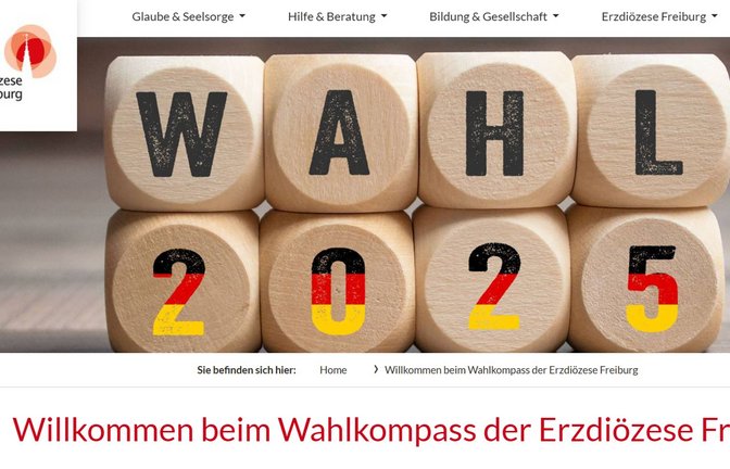 Mittels künstlicher Intelligenz werden die Programme der Parteien  mit katholischen Glaubensgrundsätzen verglichen.<span class='image-autor'>Foto: Wahlkompass/Screenshot</span>