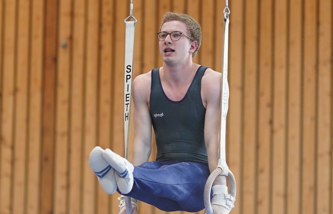 Paul Kretschmer von der TG Ingersheim/Sersheim zeigt beim Heimwettkampf gegen den TSV Böbingen nicht nur an den Ringen eine starke Leistung. <span class='image-autor'>Foto: Klein</span>